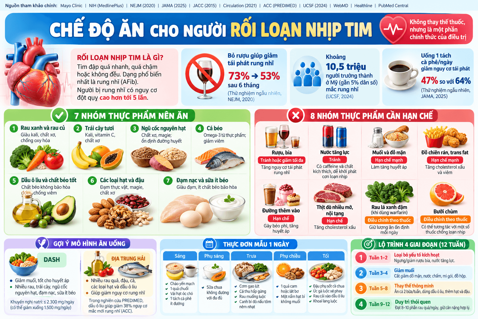 Chế độ ăn cho người bệnh rối loạn nhịp tim: Hướng dẫn chuyên sâu dựa trên bằng chứng khoa học