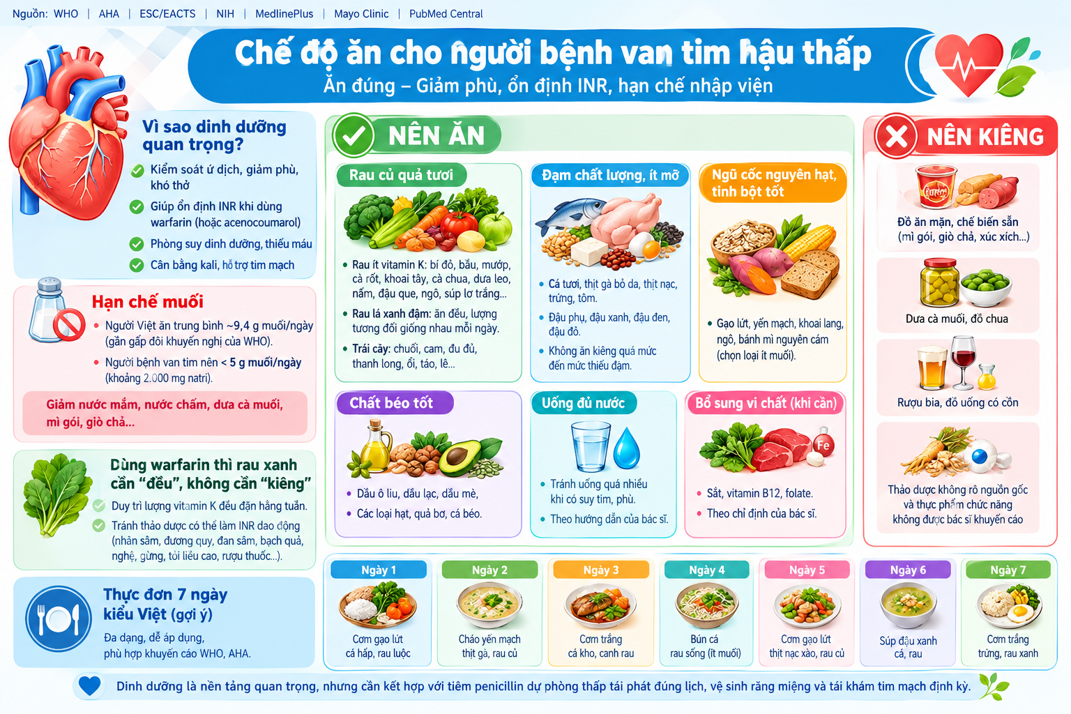 Chế độ ăn cho người bệnh van tim hậu thấp: Nên ăn gì, kiêng gì và lộ trình dinh dưỡng theo khuyến cáo quốc tế
